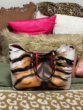 Christian Louboutin Tiger-Print Tote in Brown, Black and Cream